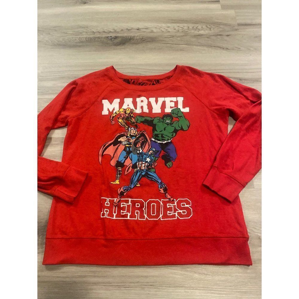 Marvel Heroes, juniors superhero red pullover soft graphic sweater